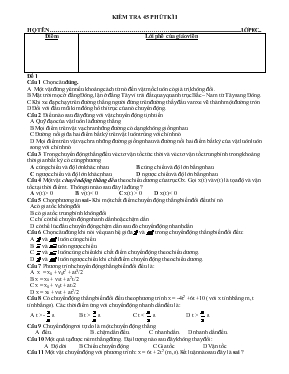 Kiểm tra 45 phút kì I - Môn vật lý 10